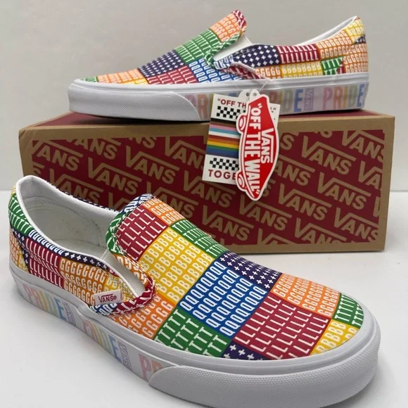 Vans Men’s Multicolor Classic Slip-On (Pride) Multi/True White Sneakers - Picture 3 of 16